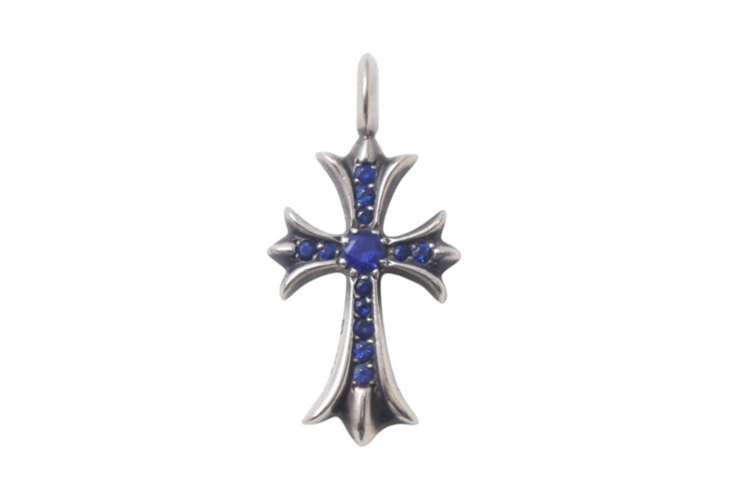 ChromeHearts クロムハーツ ネックレストップ タイニーファットクロス 2000 925 サファイア 6.051g シルバー ブルー 美品 中古 4c068622