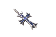 Load image into Gallery viewer, ChromeHearts クロムハーツ ネックレストップ タイニーファットクロス 2000 925 サファイア 6.051g シルバー ブルー 美品 中古 4c068622