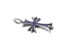 ChromeHearts クロムハーツ ネックレストップ タイニーファットクロス 2000 925 サファイア 6.051g シルバー ブルー 美品 中古 4c068622