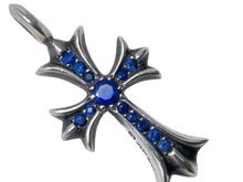 Load image into Gallery viewer, ChromeHearts クロムハーツ ネックレストップ タイニーファットクロス 2000 925 サファイア 6.051g シルバー ブルー 美品 中古 4c068622