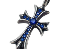 Load image into Gallery viewer, ChromeHearts クロムハーツ ネックレストップ タイニーファットクロス 2000 925 サファイア 6.051g シルバー ブルー 美品 中古 4c068622