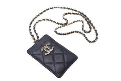 CHANEL シャネル マトラッセ チェーン パスケース 30番台 ラムスキン ネイビー ココマーク ゴールド金具 良品 中古 4c068629