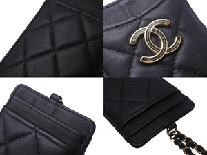 CHANEL シャネル マトラッセ チェーン パスケース 30番台 ラムスキン ネイビー ココマーク ゴールド金具 良品 中古 4c068629