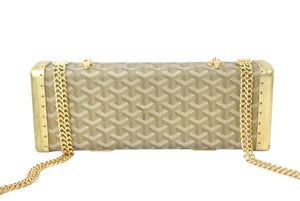 Goyard ゴヤール サントノレ トランクバッグ バゲットクラッチ ヘリンボーン柄 PVC レザー ゴールド金具 美品 中古 4c068639