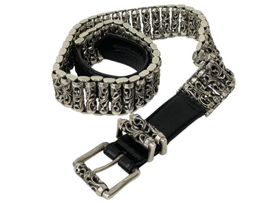 CHROME HEARTS クロムハーツ ローラーリンクベルト サイズ34 ケルティック 重量1318g .925刻印 ブラック レザー シルバー925 美品 中古 4c068641