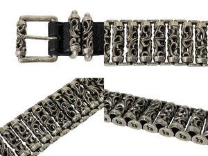 CHROME HEARTS クロムハーツ ローラーリンクベルト サイズ34 ケルティック 重量1318g .925刻印 ブラック レザー シルバー925 美品 中古 4c068641