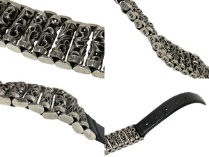 CHROME HEARTS クロムハーツ ローラーリンクベルト サイズ34 ケルティック 重量1318g .925刻印 ブラック レザー シルバー925 美品 中古 4c068641