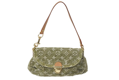 LouisVuitton ルイヴィトン ミニ プリーティ ハンドバッグ ワンショルダーバッグ M95217 グリーン ブラウン デニム 美品 中古 4c068653