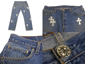 CHROME HEARTS クロムハーツ デニムパンツ リーバイス ドレイク オーダー クロスパッチ サイズ36 ブルー 美品 中古 4c068673