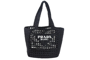 極美品 PRADA プラダ スモール ラフィア トートバッグ バスケットバッグ かごバッグ ハンドバッグ 1BG444 ブラック 中古 4c068682 
