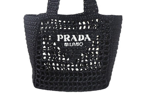 極美品 PRADA プラダ スモール ラフィア トートバッグ バスケットバッグ かごバッグ ハンドバッグ 1BG444 ブラック 中古 4c068682 