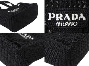 極美品 PRADA プラダ スモール ラフィア トートバッグ バスケットバッグ かごバッグ ハンドバッグ 1BG444 ブラック 中古 4c068682 