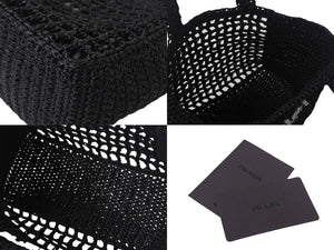 極美品 PRADA プラダ スモール ラフィア トートバッグ バスケットバッグ かごバッグ ハンドバッグ 1BG444 ブラック 中古 4c068682 