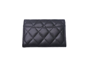 CHANEL シャネル カードケース AP0214 ココマーク フラップ キャビアスキン ブラック ゴールド金具 31番台 美品 中古 4c068700