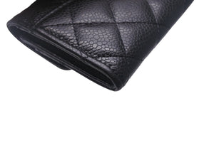 CHANEL シャネル カードケース AP0214 ココマーク フラップ キャビアスキン ブラック ゴールド金具 31番台 美品 中古 4c068700