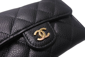 CHANEL シャネル カードケース AP0214 ココマーク フラップ キャビアスキン ブラック ゴールド金具 31番台 美品 中古 4c068700
