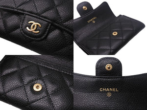 CHANEL シャネル カードケース AP0214 ココマーク フラップ キャビアスキン ブラック ゴールド金具 31番台 美品 中古 4c068700