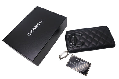 CHANEL シャネル カンボンライン 長財布 ラウンドファスナー 長財布 A50078 16番台 レザー ブラック ピンク 美品 中古 4c068718