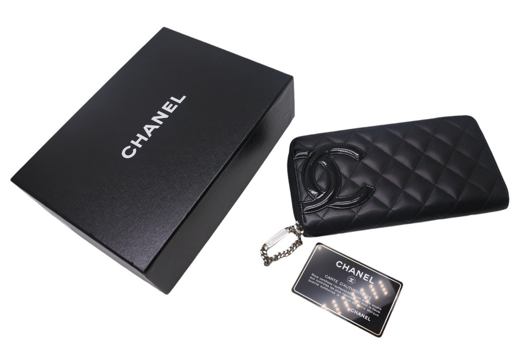 CHANEL シャネル カンボンライン 長財布 ラウンドファスナー 長財布 A50078 16番台 レザー ブラック ピンク 美品 中古 4c068718