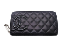 Load image into Gallery viewer, CHANEL シャネル カンボンライン 長財布 ラウンドファスナー 長財布 A50078 16番台 レザー ブラック ピンク 美品 中古 4c068718