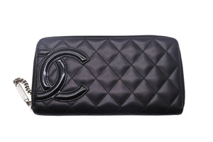 CHANEL シャネル カンボンライン 長財布 ラウンドファスナー 長財布 A50078 16番台 レザー ブラック ピンク 美品 中古 4c068718