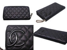 Load image into Gallery viewer, CHANEL シャネル カンボンライン 長財布 ラウンドファスナー 長財布 A50078 16番台 レザー ブラック ピンク 美品 中古 4c068718