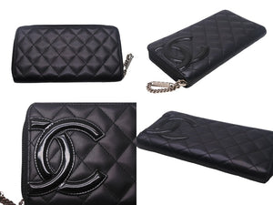 CHANEL シャネル カンボンライン 長財布 ラウンドファスナー 長財布 A50078 16番台 レザー ブラック ピンク 美品 中古 4c068718
