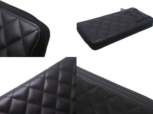 CHANEL シャネル カンボンライン 長財布 ラウンドファスナー 長財布 A50078 16番台 レザー ブラック ピンク 美品 中古 4c068718