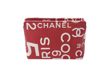 CHANEL シャネル ポーチ バイシーライン 7番台 レッド ホワイト 小物入れ キャンバス シルバー金具 美品 中古 4c068740