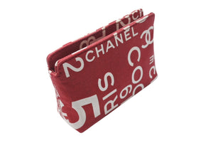 CHANEL シャネル ポーチ バイシーライン 7番台 レッド ホワイト 小物入れ キャンバス シルバー金具 美品 中古 4c068740