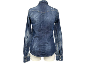 DSQUARED2 ディースクエアード 長袖シャツ ダンガリーシャツ ダメージ加工 18SS ブルー マルチカラー サイズ36 美品 中古 4c068747