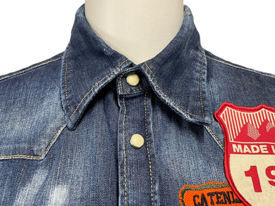 DSQUARED2 ディースクエアード 長袖シャツ ダンガリーシャツ ダメージ加工 18SS ブルー マルチカラー サイズ36 美品 中古 4c068747