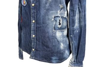 DSQUARED2 ディースクエアード 長袖シャツ ダンガリーシャツ ダメージ加工 18SS ブルー マルチカラー サイズ36 美品 中古 4c068747