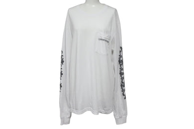 CHROME HEARTS クロムハーツ ダガーアイチャート 長袖Ｔシャツ サイズL フローラルクロス プリント ホワイト コットン 美品 中古 4c068751