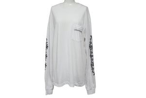 CHROME HEARTS クロムハーツ ダガーアイチャート 長袖Ｔシャツ サイズL フローラルクロス プリント ホワイト コットン 美品 中古 4c068751