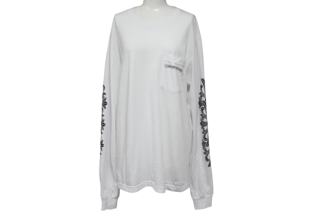 CHROME HEARTS クロムハーツ ダガーアイチャート 長袖Ｔシャツ サイズL フローラルクロス プリント ホワイト コットン 美品 中古 4c068751
