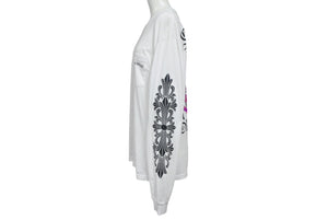 CHROME HEARTS クロムハーツ ダガーアイチャート 長袖Ｔシャツ サイズL フローラルクロス プリント ホワイト コットン 美品 中古 4c068751