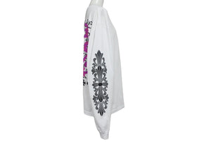 CHROME HEARTS クロムハーツ ダガーアイチャート 長袖Ｔシャツ サイズL フローラルクロス プリント ホワイト コットン 美品 中古 4c068751