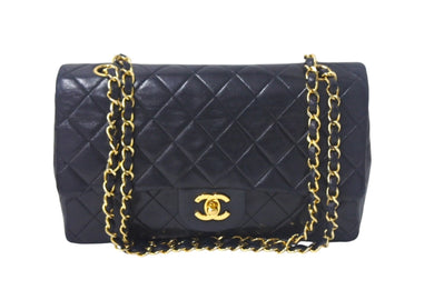 CHANEL シャネル マトラッセ25 Wフラップ Wチェーンショルダーバッグ ココマーク 1番台 ラムスキン ブラック ゴールド 美品 中古 4c068774