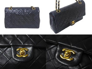 CHANEL シャネル マトラッセ25 Wフラップ Wチェーンショルダーバッグ ココマーク 1番台 ラムスキン ブラック ゴールド 美品 中古 4c068774