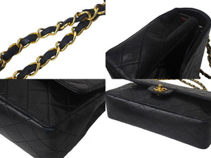 CHANEL シャネル マトラッセ25 Wフラップ Wチェーンショルダーバッグ ココマーク 1番台 ラムスキン ブラック ゴールド 美品 中古 4c068774