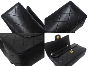 CHANEL シャネル マトラッセ25 Wフラップ Wチェーンショルダーバッグ ココマーク 1番台 ラムスキン ブラック ゴールド 美品 中古 4c068774