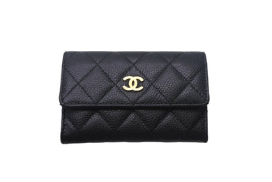 CHANEL シャネル マトラッセ コンパクトカードケース ココマーク 16番台 イタリア製 キャビアスキン ブラック 美品 中古 4c068812
