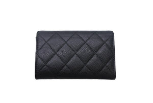 CHANEL シャネル マトラッセ コンパクトカードケース ココマーク 16番台 イタリア製 キャビアスキン ブラック 美品 中古 4c068812