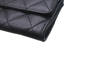 CHANEL シャネル マトラッセ コンパクトカードケース ココマーク 16番台 イタリア製 キャビアスキン ブラック 美品 中古 4c068812