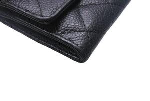 CHANEL シャネル マトラッセ コンパクトカードケース ココマーク 16番台 イタリア製 キャビアスキン ブラック 美品 中古 4c068812