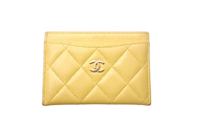 CHANEL シャネル マトラッセ カードケース ココマーク 22番台 スペイン製 ラムスキン イエロー ゴールド金具 美品 中古 4c068815