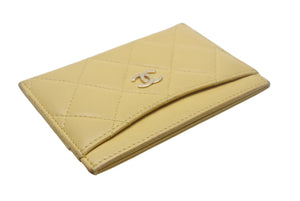 CHANEL シャネル マトラッセ カードケース ココマーク 22番台 スペイン製 ラムスキン イエロー ゴールド金具 美品 中古 4c068815