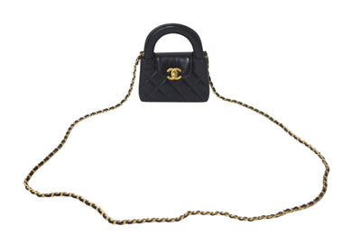 新品同様 CHANEL シャネル ココマークミニチェーンクラッチ ショルダーバッグ AP3435 エイジドカーフ ブラック ゴールド 中古 4c068820