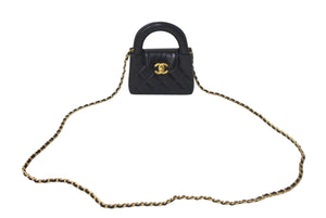 新品同様 CHANEL シャネル ココマークミニチェーンクラッチ ショルダーバッグ AP3435 エイジドカーフ ブラック ゴールド 中古 4c068820